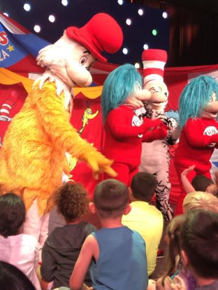 Dr. Seuss characters performing for children on Carnival Horizon Cruise Ship
