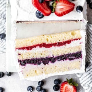 Close up overhead shot of a slice of Berry Icebox Cake recipe