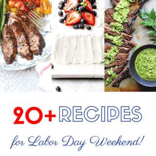 A collage of labor day recipes include steak and icebox cake for celebrating
