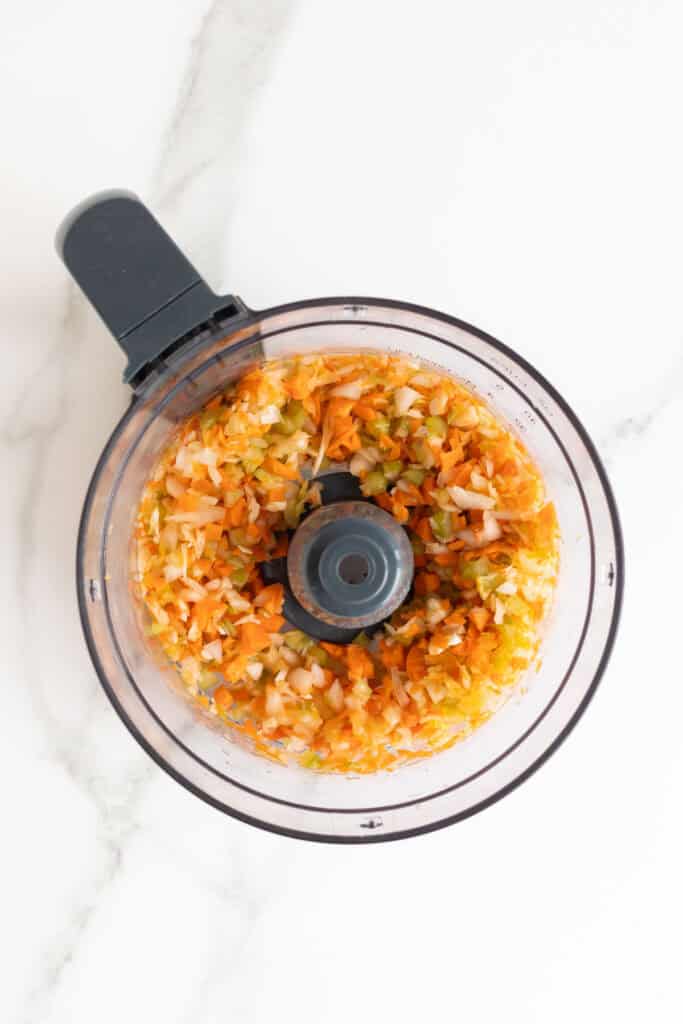 Veggies in a food processor pulsed