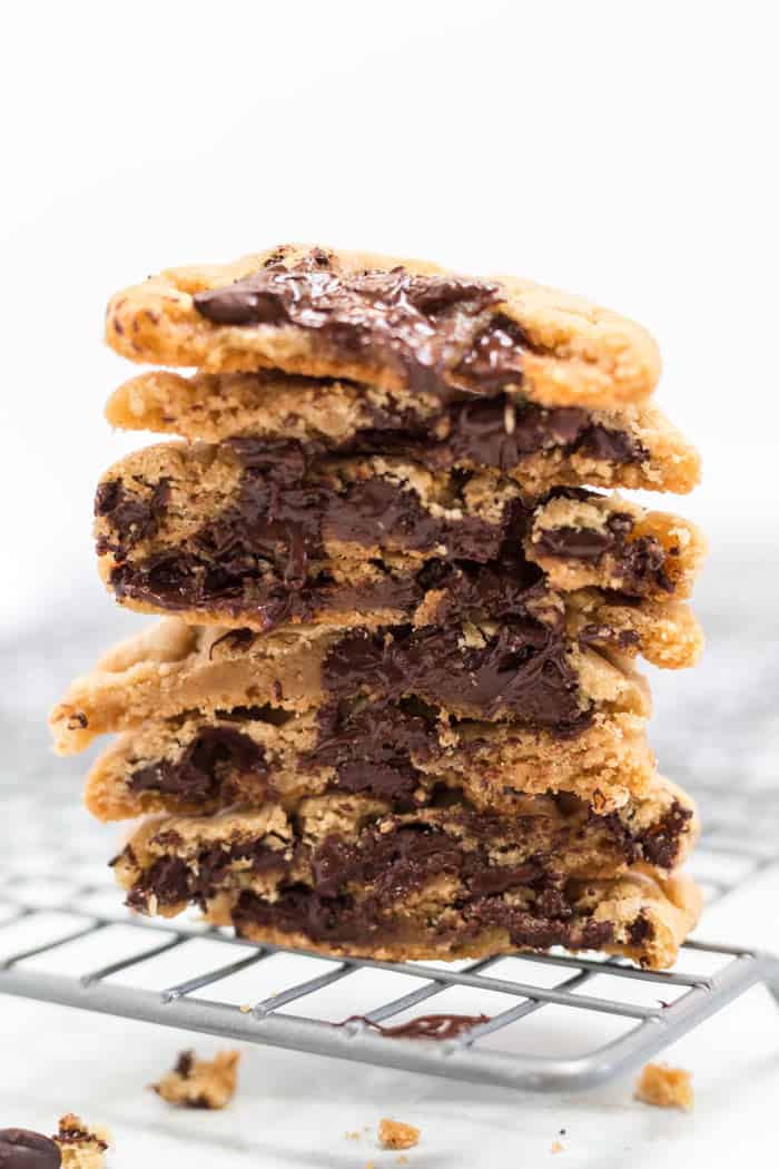 Halved sweet and salty homemade chocolate chip cookies