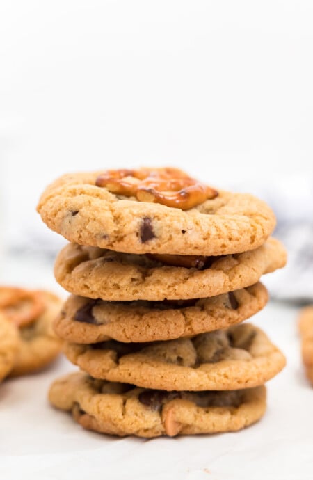 A stack of sweet and salty homemade cookies read y to serve