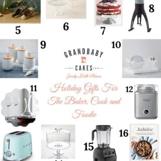 A collage of holiday gifts for foodies and cooks and bakers