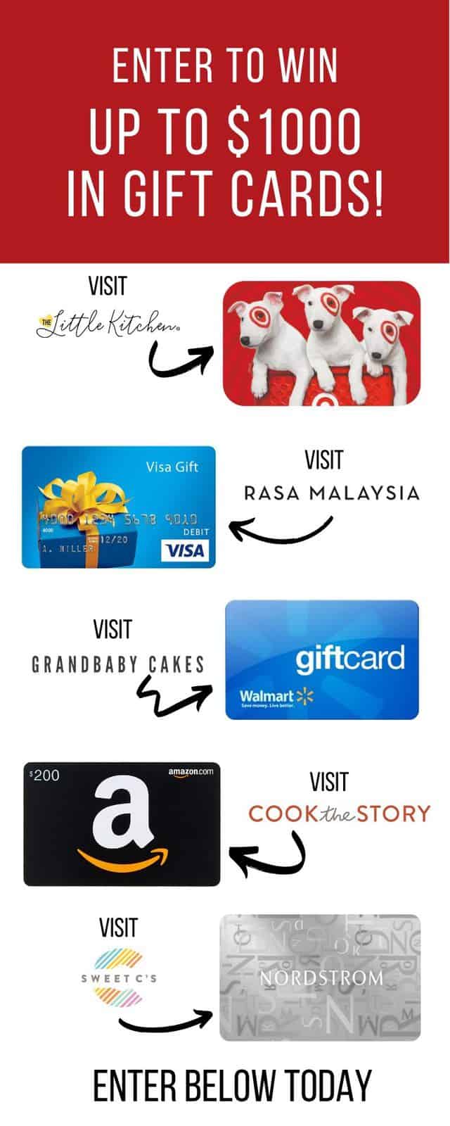 Gift Card Giveaway flyer with different gift card colors and types