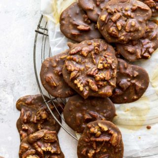 various pecan pralines scattered about ready to serve