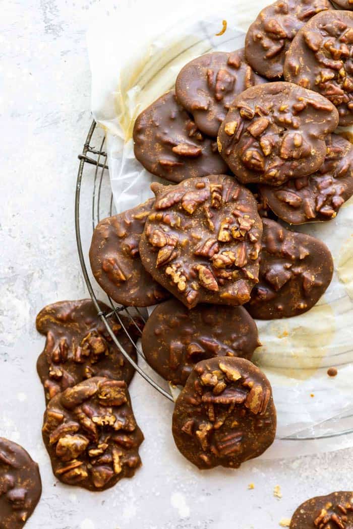 Various pecan pralines scattered about ready to serve