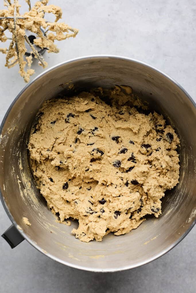 Chocolate chips added to cookie dough