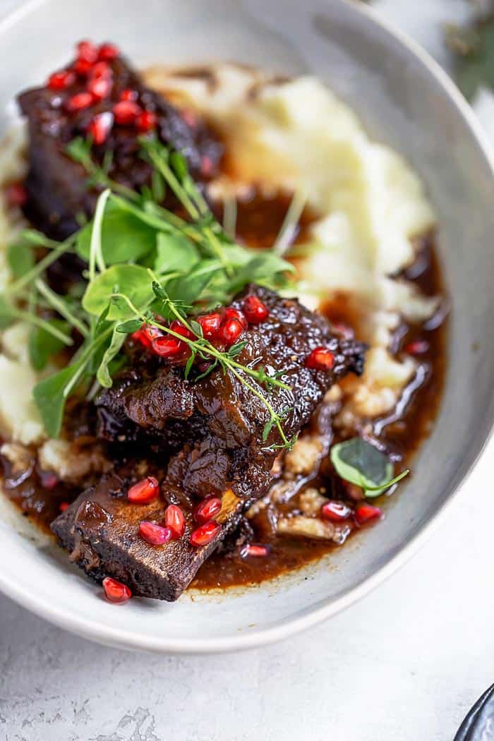 A close up of Braised short ribs ready to enjoy for the holidays