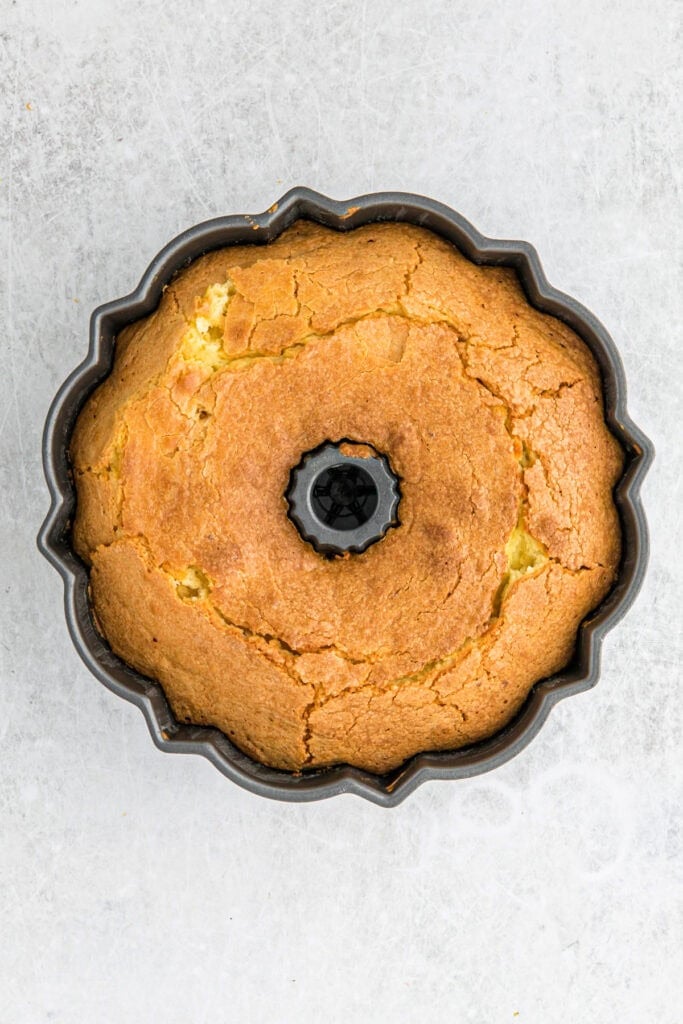 Baked key lime cake in bundt pan
