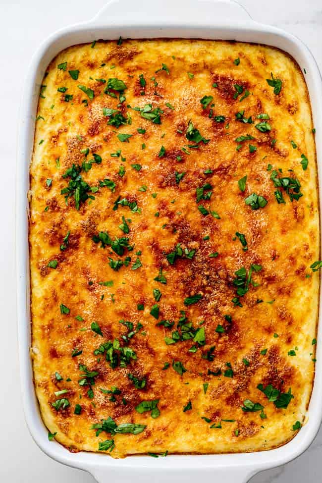 The best cheese grits casserole baked and right out of the oven