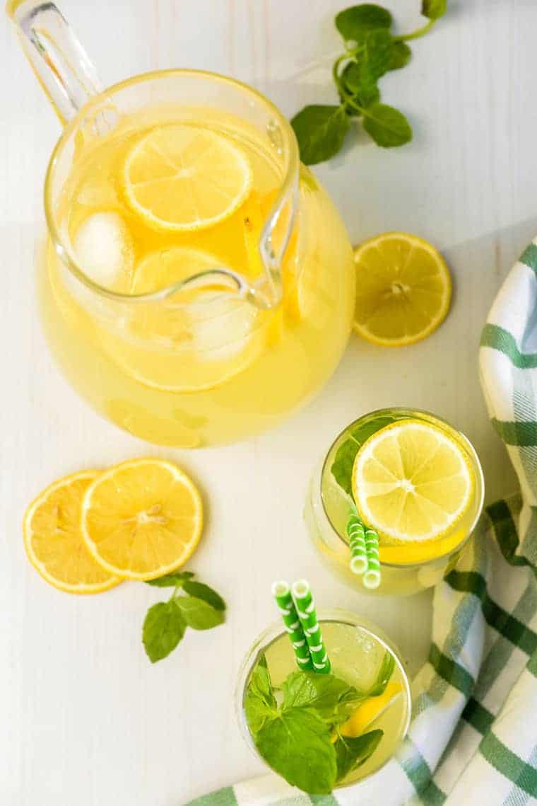 Southern lemonade in pitcher with glasses filled ready to serve