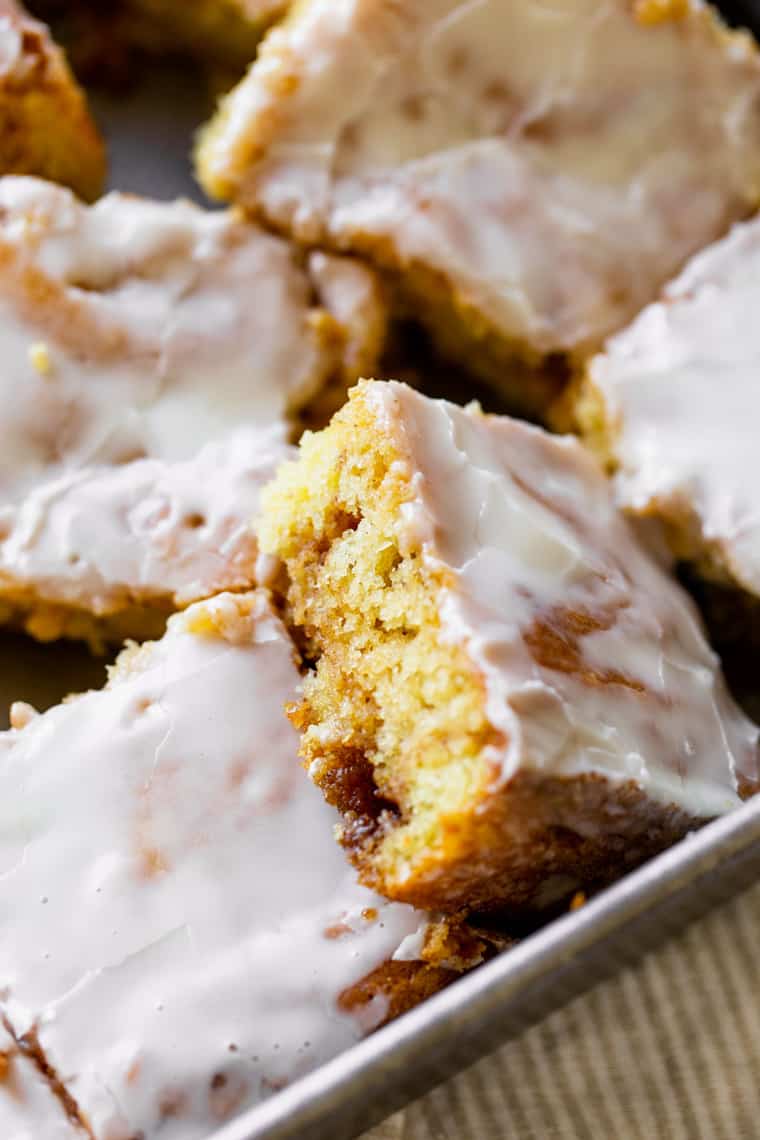 A close up of slices of honeybun cake recipe