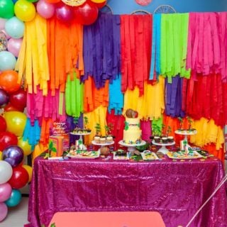Dessert table and balloon set up at 2nd birthday party