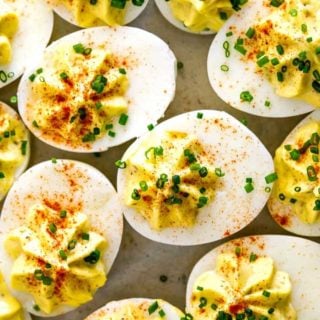 A close up of Divine eggs sprinkled with paprika ready to serve