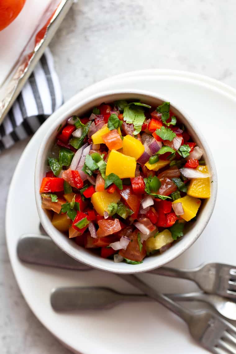 A delicious pineapple salsa ready to serve over fish