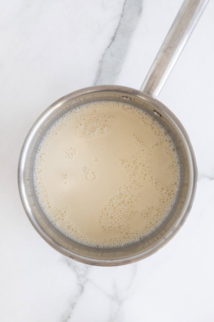 Heavy cream mixture warmed over medium heat