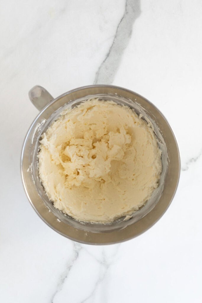 Whipped cream cheese in a stand mixer