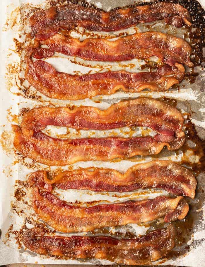 Bacon baked out of the oven