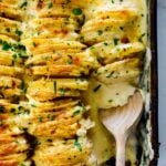 Scalloped potatoes fresh out of the oven ready to serve for dinner.
