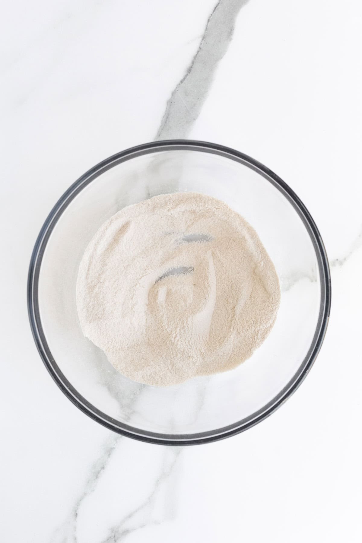 Flour, sugar, salt, and cinnamon mixture fully combined