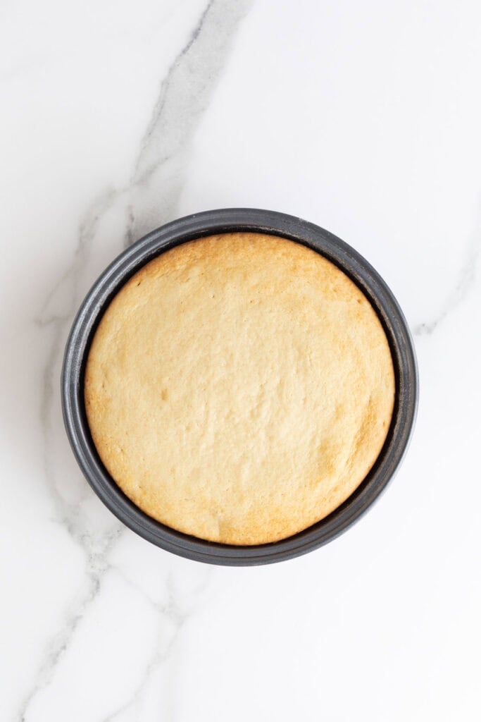 Shortcake cake layer out of oven after being baked