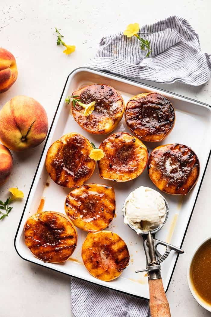 Grilled Peaches with Caramel Sauce - Grandbaby Cakes