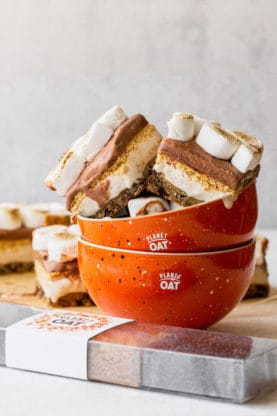S'more frozen bars in two orange bowls ready to serve