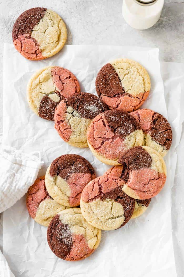 Neapolitan cookies in a beautiful design against white background ready to serve