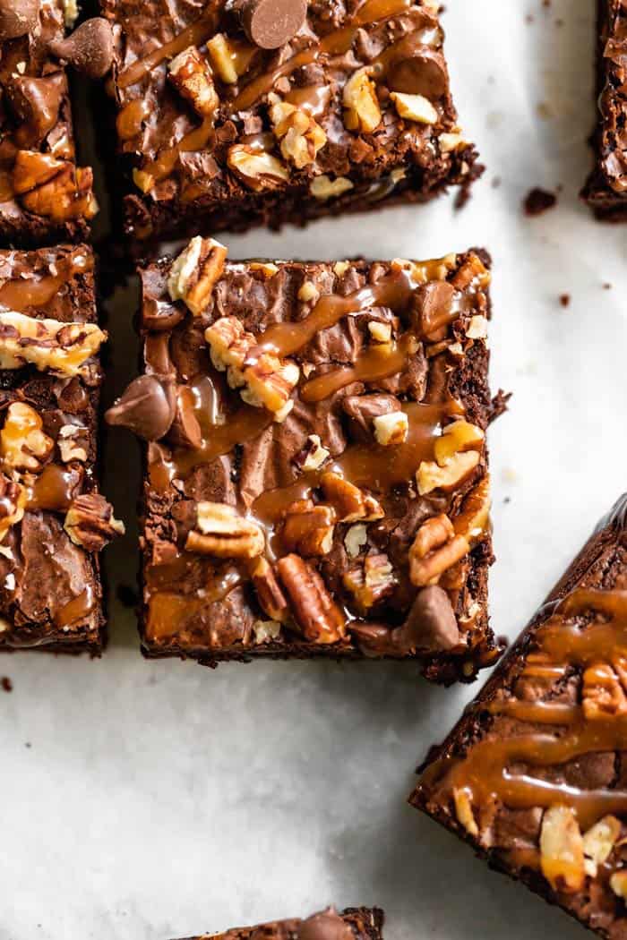 Close ups of turtle brownies