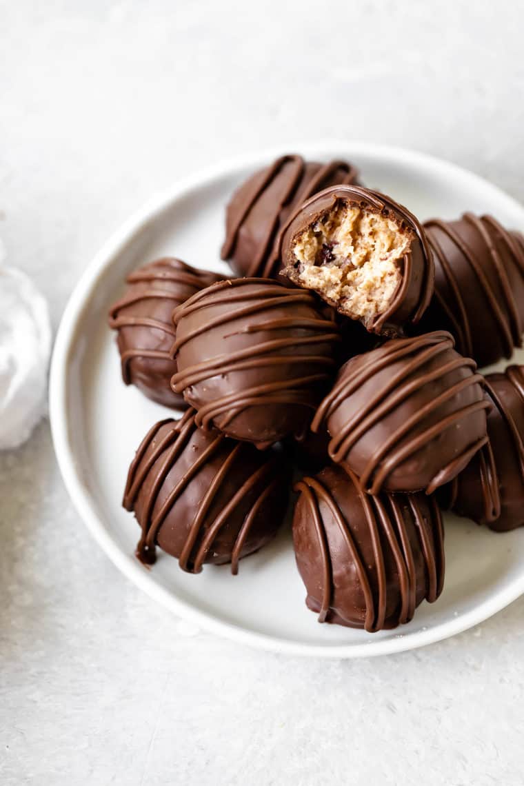 A pile of cream cheese filled chocolate truffles ready to serve