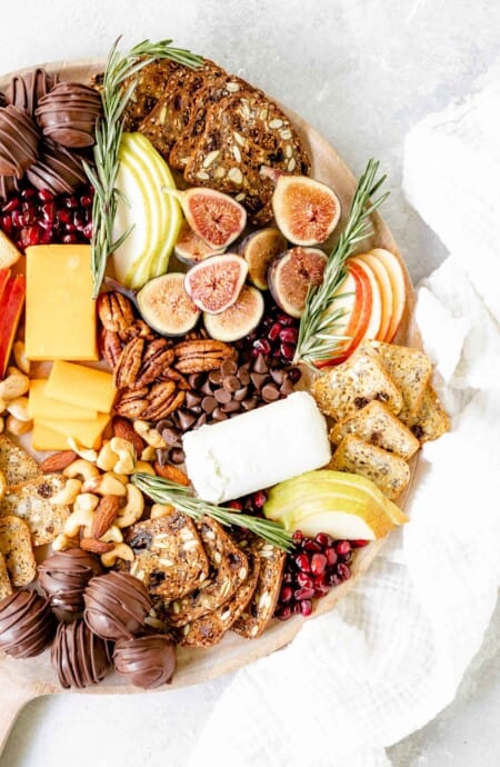 A close up of a beautiful holiday dessert board ready to serve for entertaining