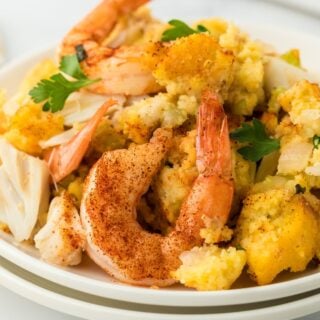 Close up of seafood dressing on a plate