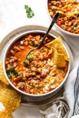 Taco Soup 6 280x416 - Taco Soup Recipe (Easy, Ready in 30 Minutes & Vegetarian Option)