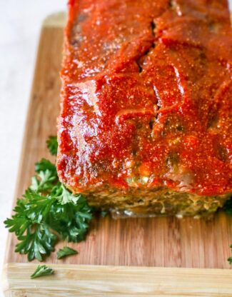 A classic beef loaf with red sauce baked to juicy perfection