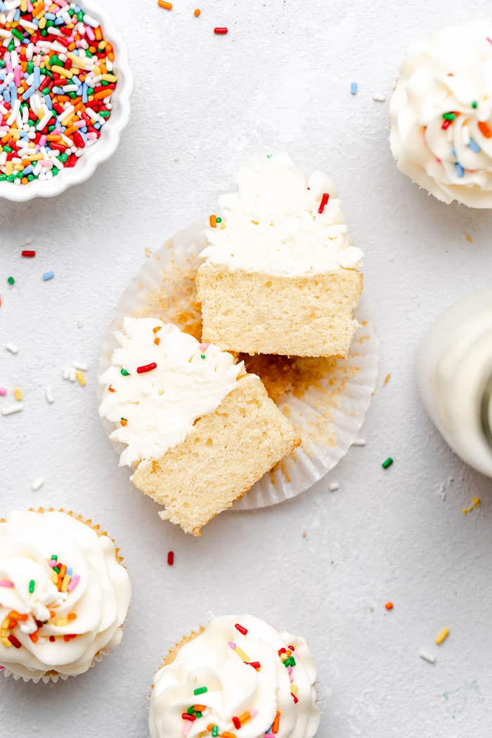 A delicious cupcake split in half 