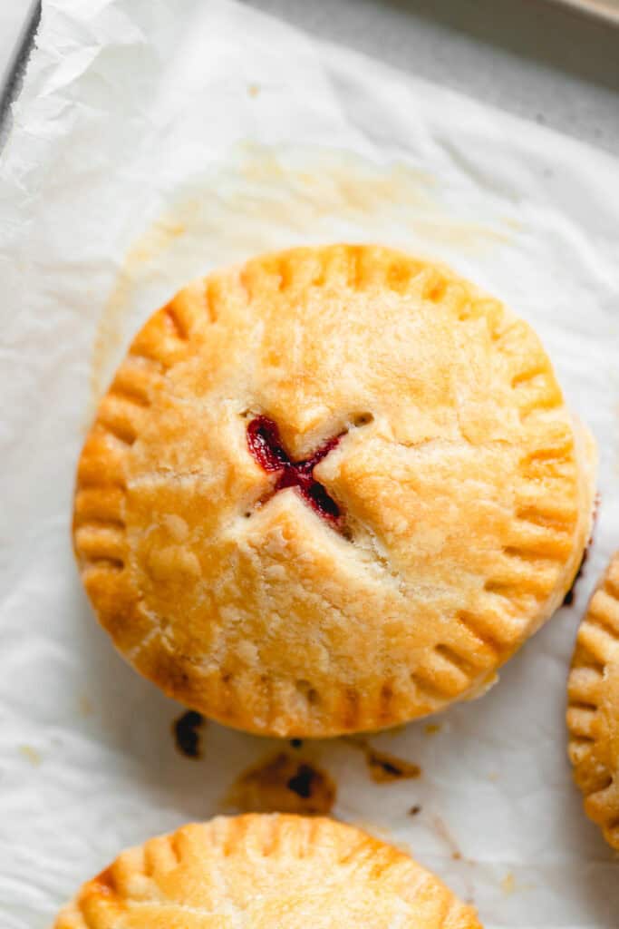 Baked strawberry hand pies right out of the oven