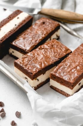 Ice cream sandwiches in a silver baking pan