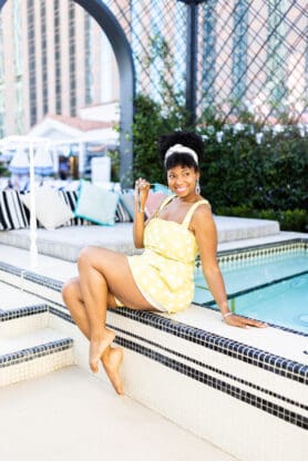 Jocelyn Delk Adams hanging by cabana at The Venetian Hotel in Las Vegas