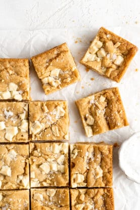 A close up of scattered blondies ready to enjoy