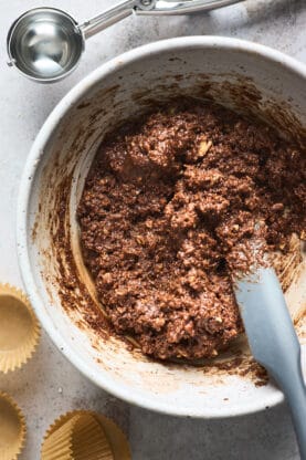Chocolate batter mixture after being combined to make balls