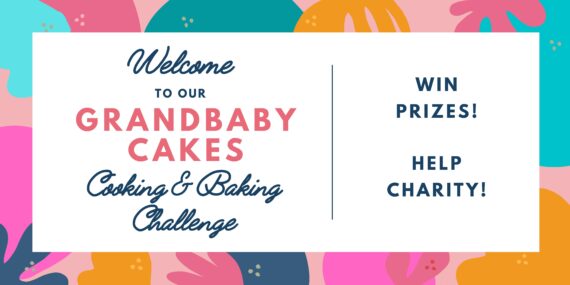 A colorful image announcing a cooking and baking challenge