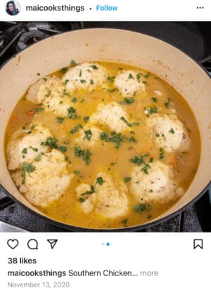 A shot of someone's chicken and dumplings online