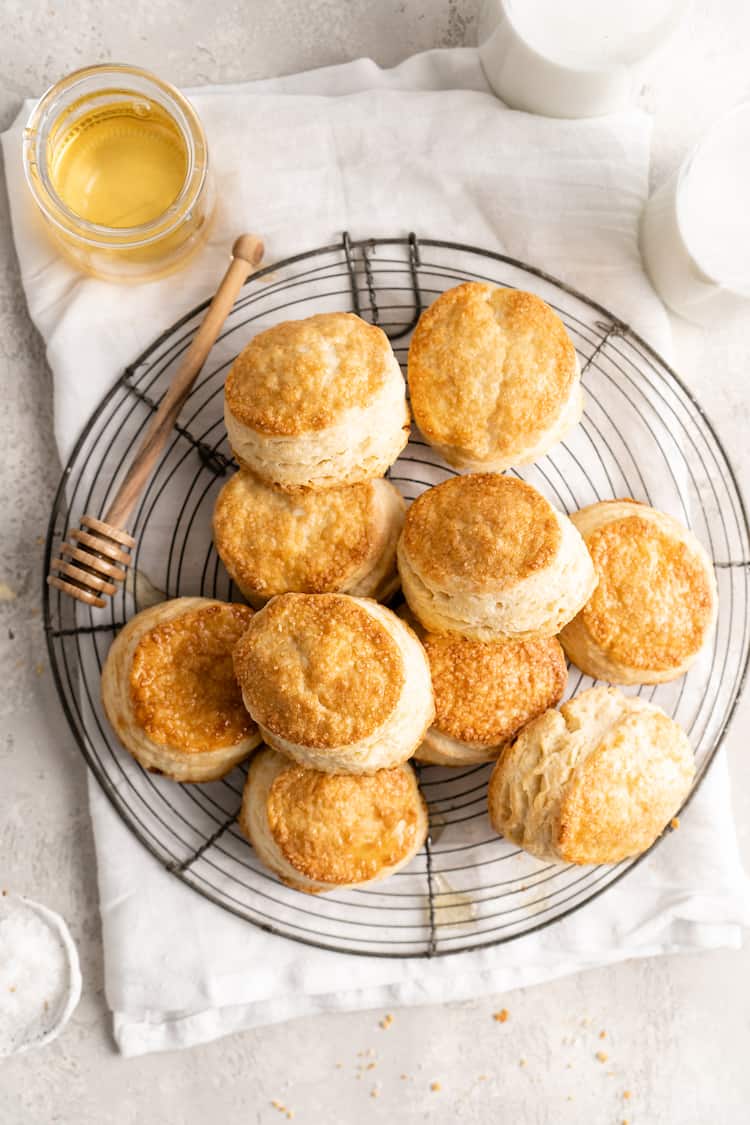 An overhead of biscuits after baking