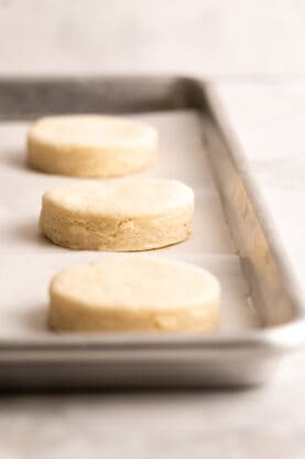 A close up biscuits before baking