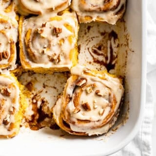 A close up of sweet potato cinnamon rolls