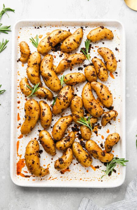 Roasted fingerling potatoes fresh out of the oven