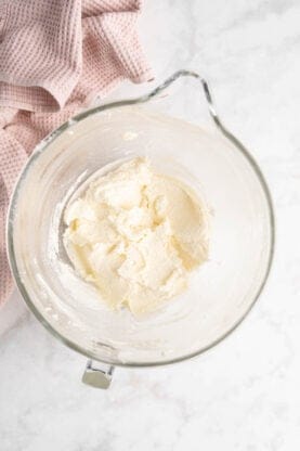 Creamed butter and sugar in a mixing bowl