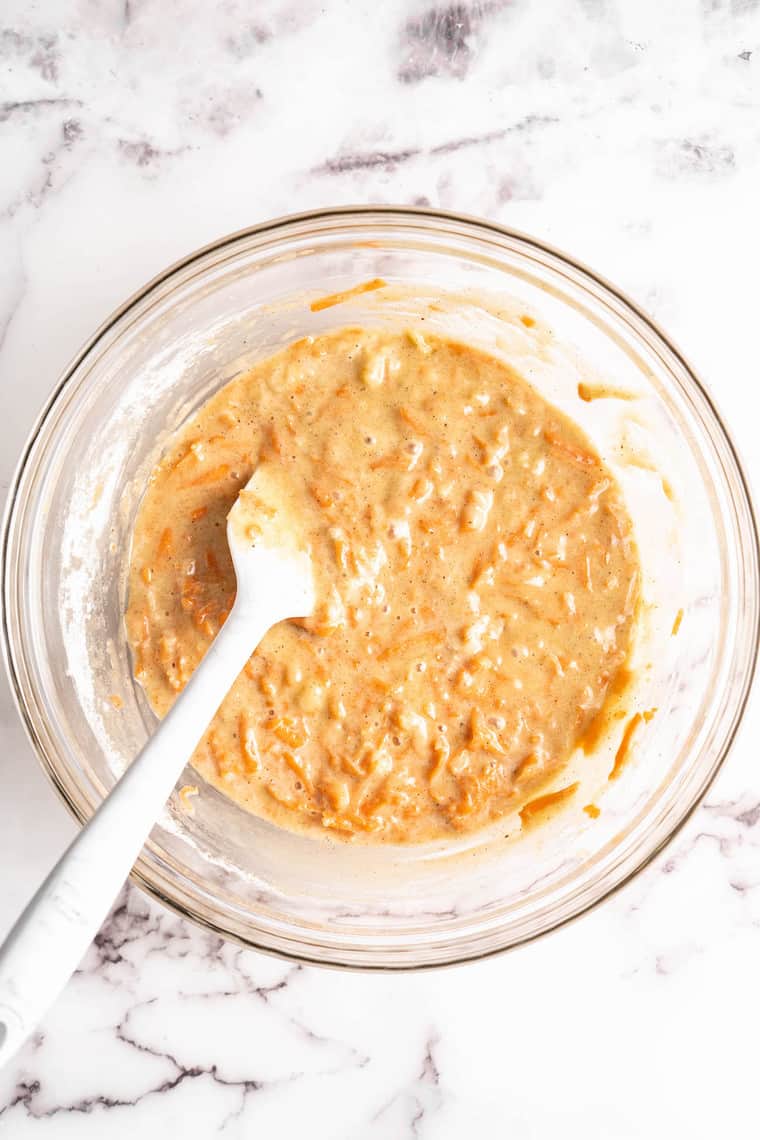 Cupcake batter after being mixed together with a spatula