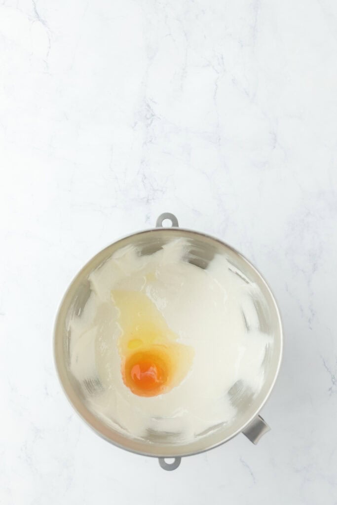 Butter and oil creamed with sugar and then egg added
