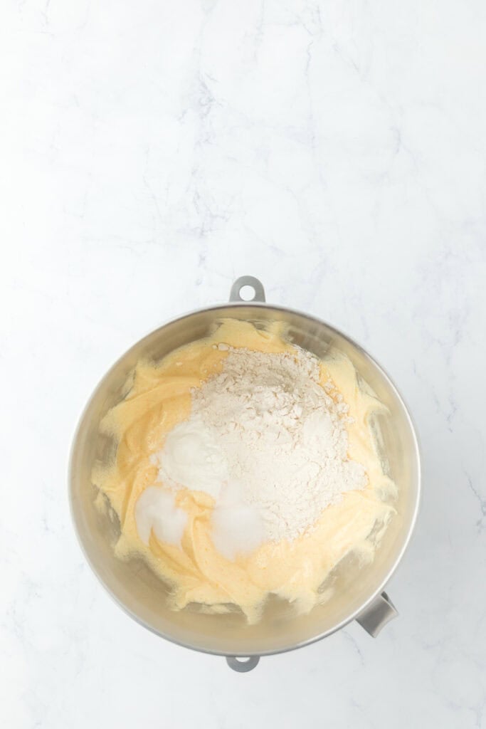 Dry ingredients added to a cake batter
